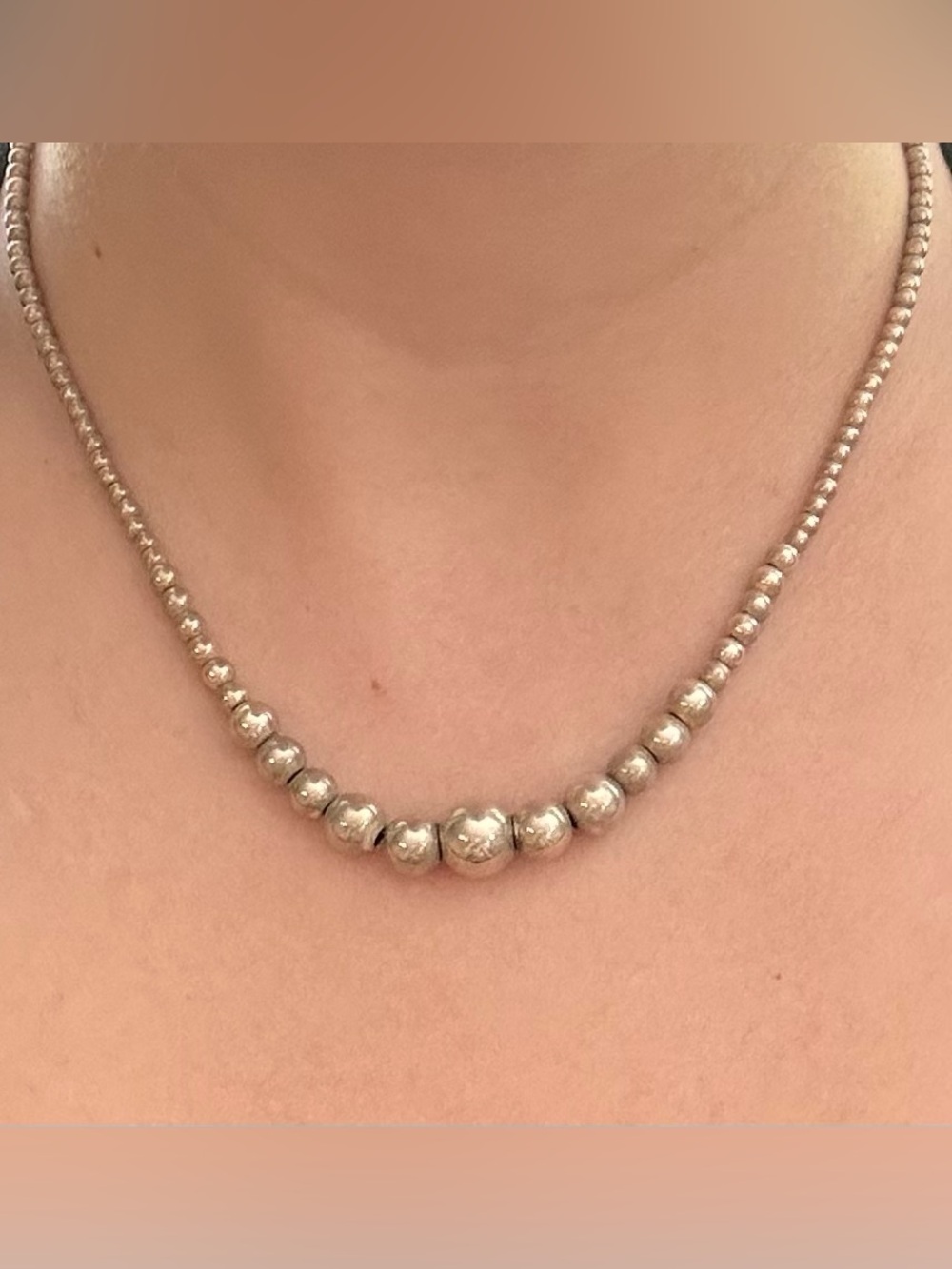 Sterling silver 925 graduated bead necklace on chain
